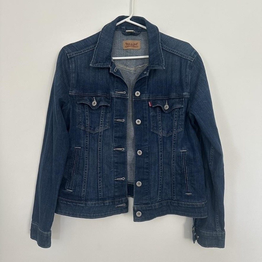 Levis Jacket Womens Large Dark Denim Button Front Stretch Cotton Casual‎ Classic